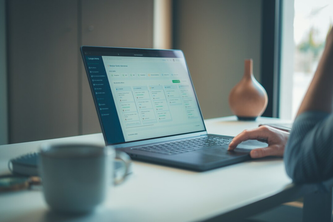 person using productivity software on laptop
