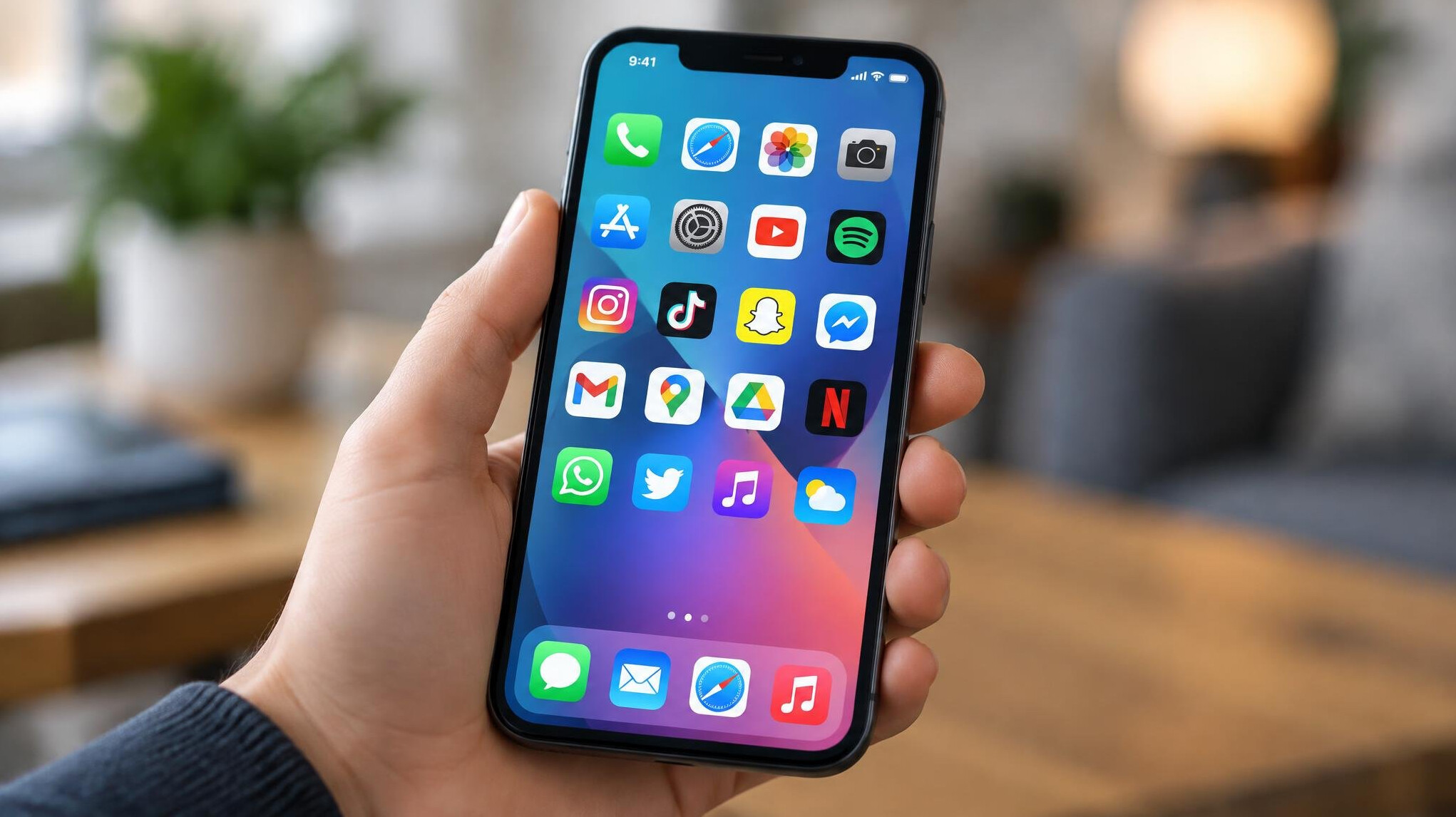 Zaslon pametnog telefona s mrežom ikona mobilnih aplikacija
