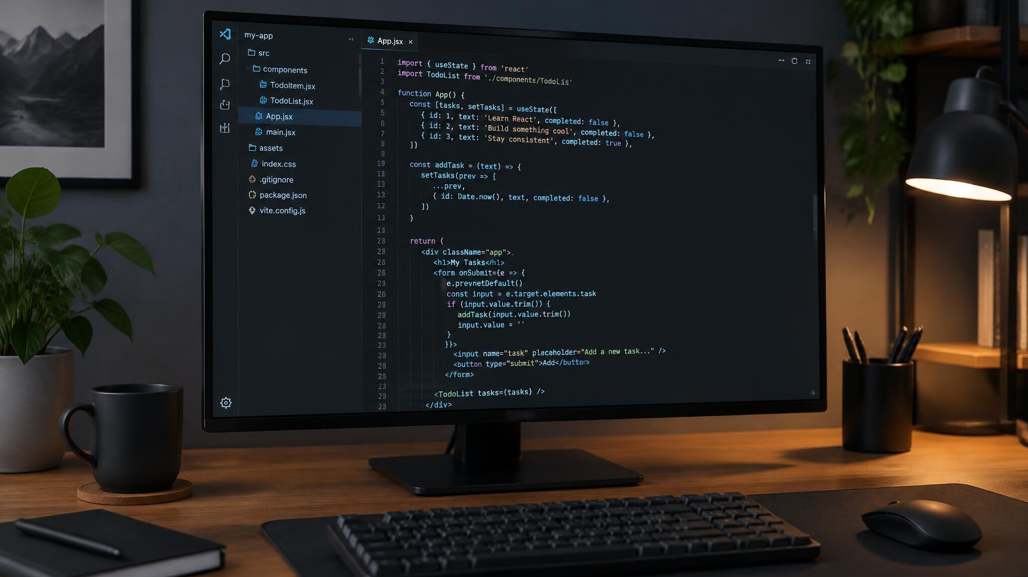 Sučelje uređivača koda na monitoru s bočnom trakom datoteka